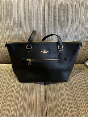 Coach Black Leather Tote with Gold Accents